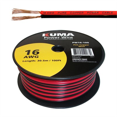 CIRCUIT TEST-PW16-100-power wire, hook up wire, low voltage dc, bonded, parallel wire, circuittest, kuma